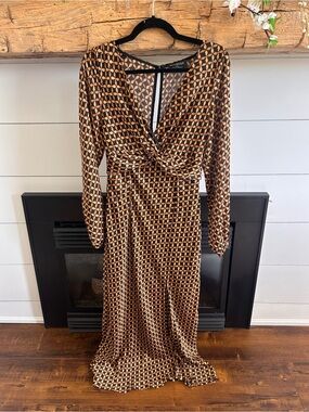 MINKPINK Black & Tan Geometric Twist-Front Maxi Dress